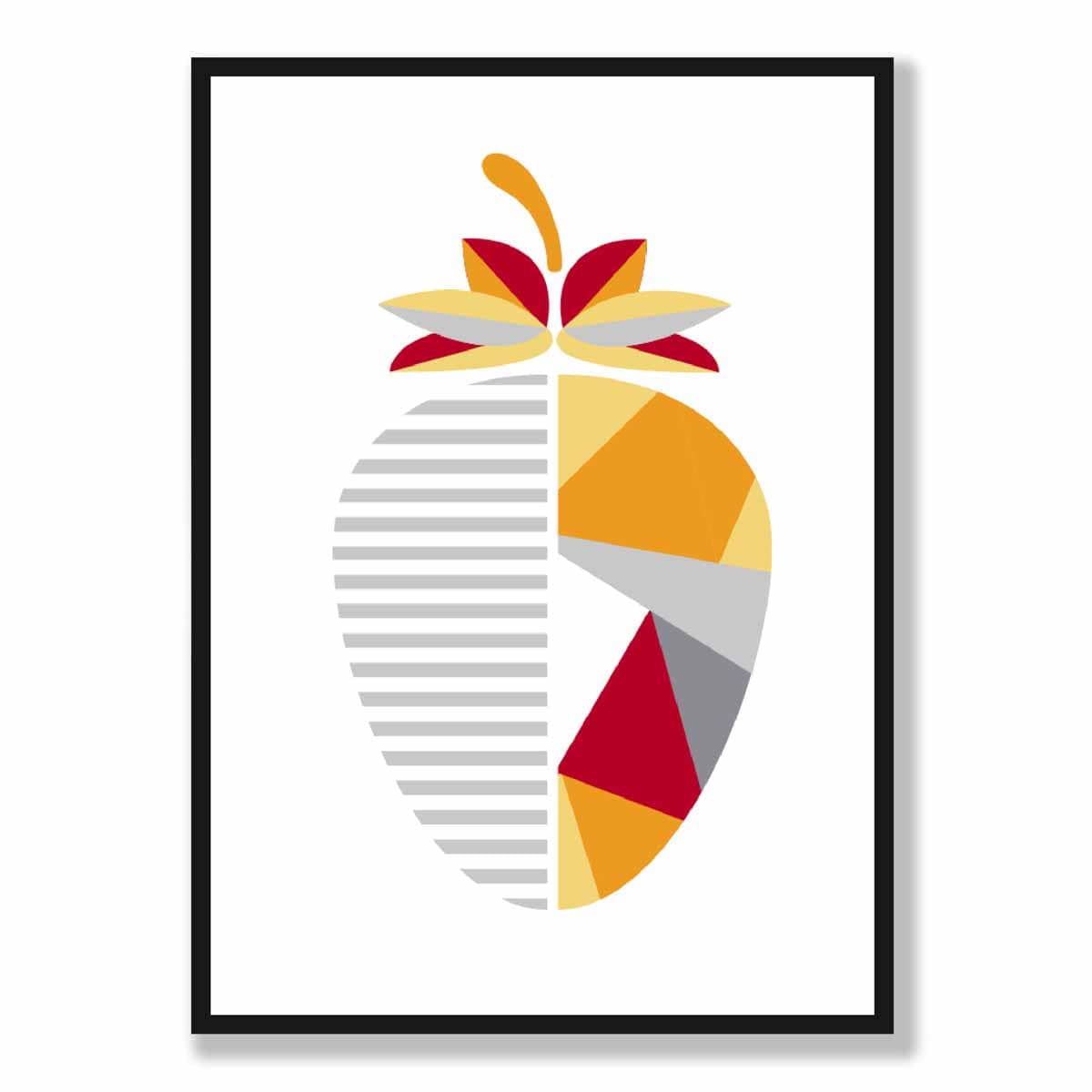 Geometric Fruit Poster of Strawberry in Red Yellow Orange