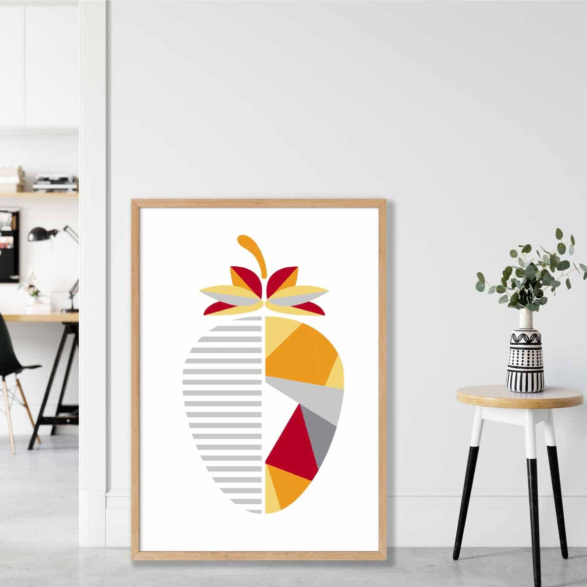 Geometric Fruit Poster of Strawberry in Red Yellow Orange