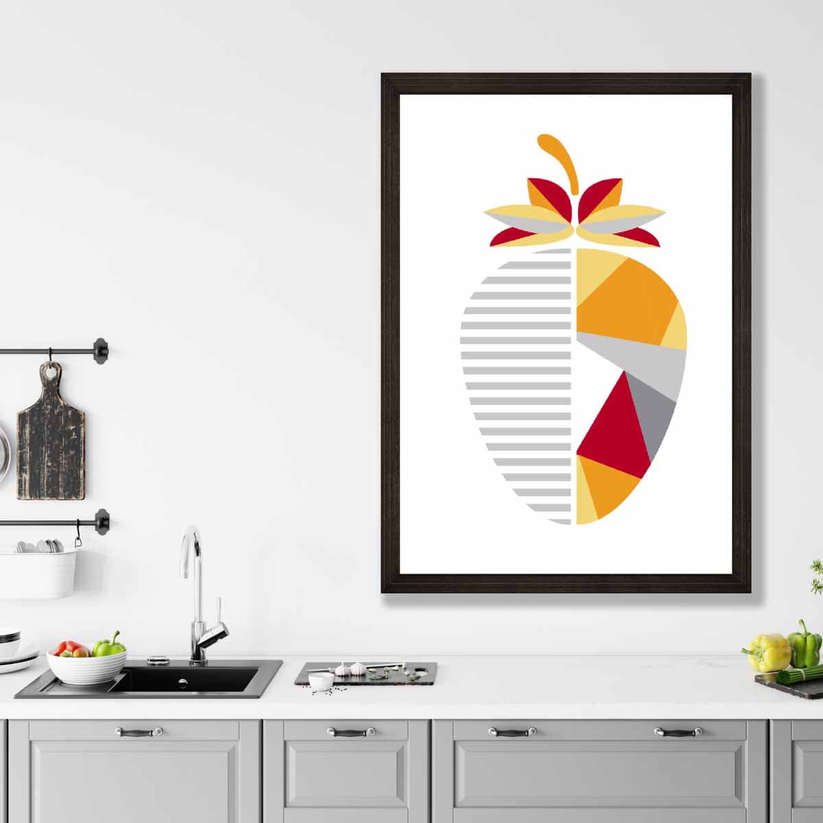 Geometric Fruit Poster of Strawberry in Red Yellow Orange