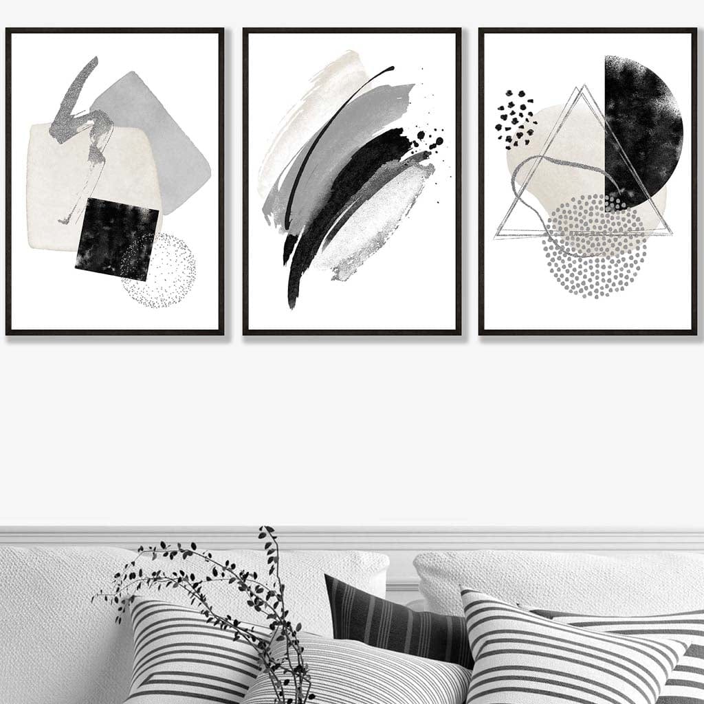 Abstract Grey Black and Silver Wall Art Prints