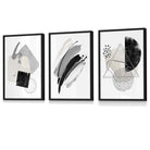 Abstract Grey Black and Silver Set of 3 Framed Wall Art Prints | Artze Wall Art UK