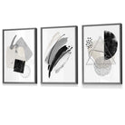 Abstract Grey Black and Silver Set of 3 Framed Wall Art Prints | Artze Wall Art UK