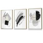 Abstract Grey Black and Silver Set of 3 Framed Wall Art Prints | Artze Wall Art UK