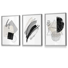 Abstract Grey Black and Silver Set of 3 Framed Wall Art Prints | Artze Wall Art UK