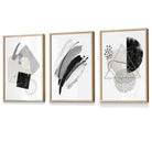 Abstract Grey Black and Silver Set of 3 Framed Wall Art Prints | Artze Wall Art UK