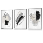 Abstract Grey Black and Silver Set of 3 Framed Wall Art Prints | Artze Wall Art UK