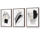 Abstract Grey Black and Silver Set of 3 Framed Wall Art Prints | Artze Wall Art UK