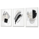 Abstract Grey Black and Silver Set of 3 Framed Wall Art Prints | Artze Wall Art UK