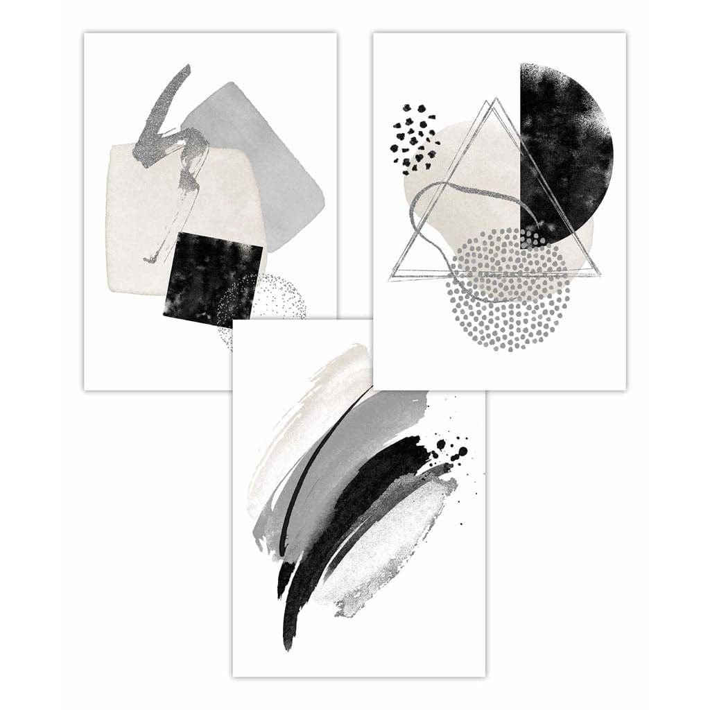 Abstract Grey Black and Silver Wall Art Prints