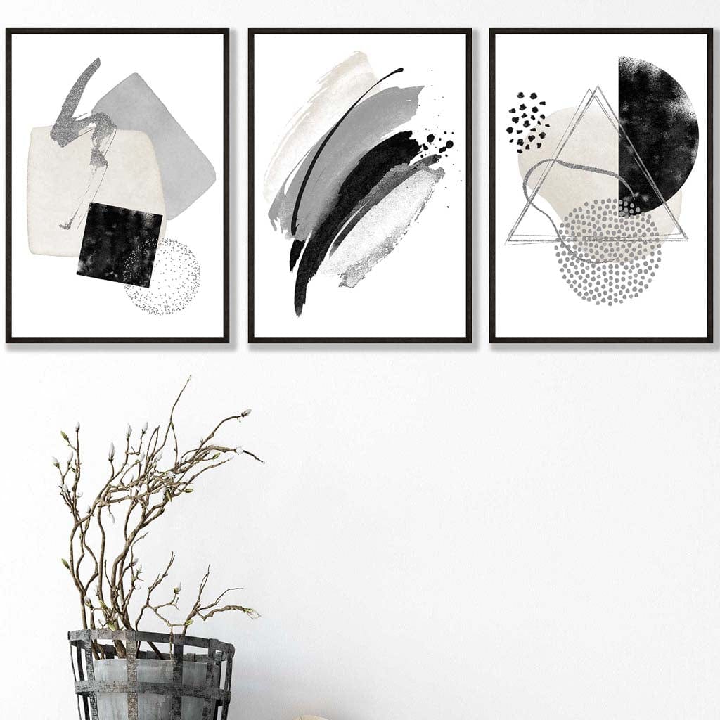 Abstract Grey Black and Silver Wall Art Prints