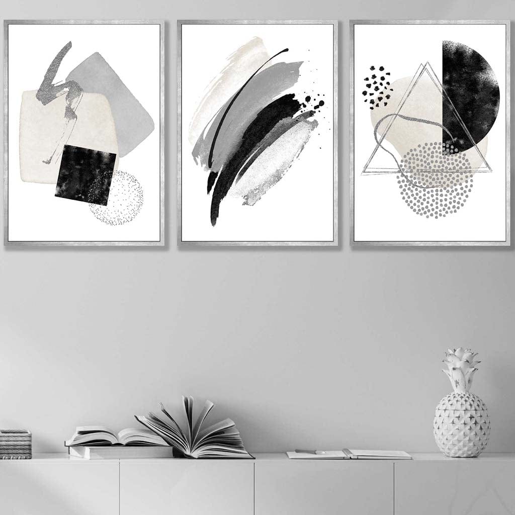 Abstract Grey Black and Silver Wall Art Prints