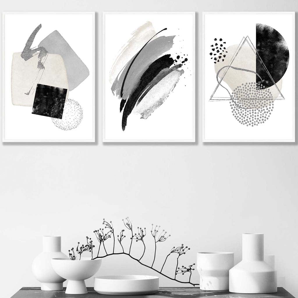 Abstract Grey Black and Silver Wall Art Prints