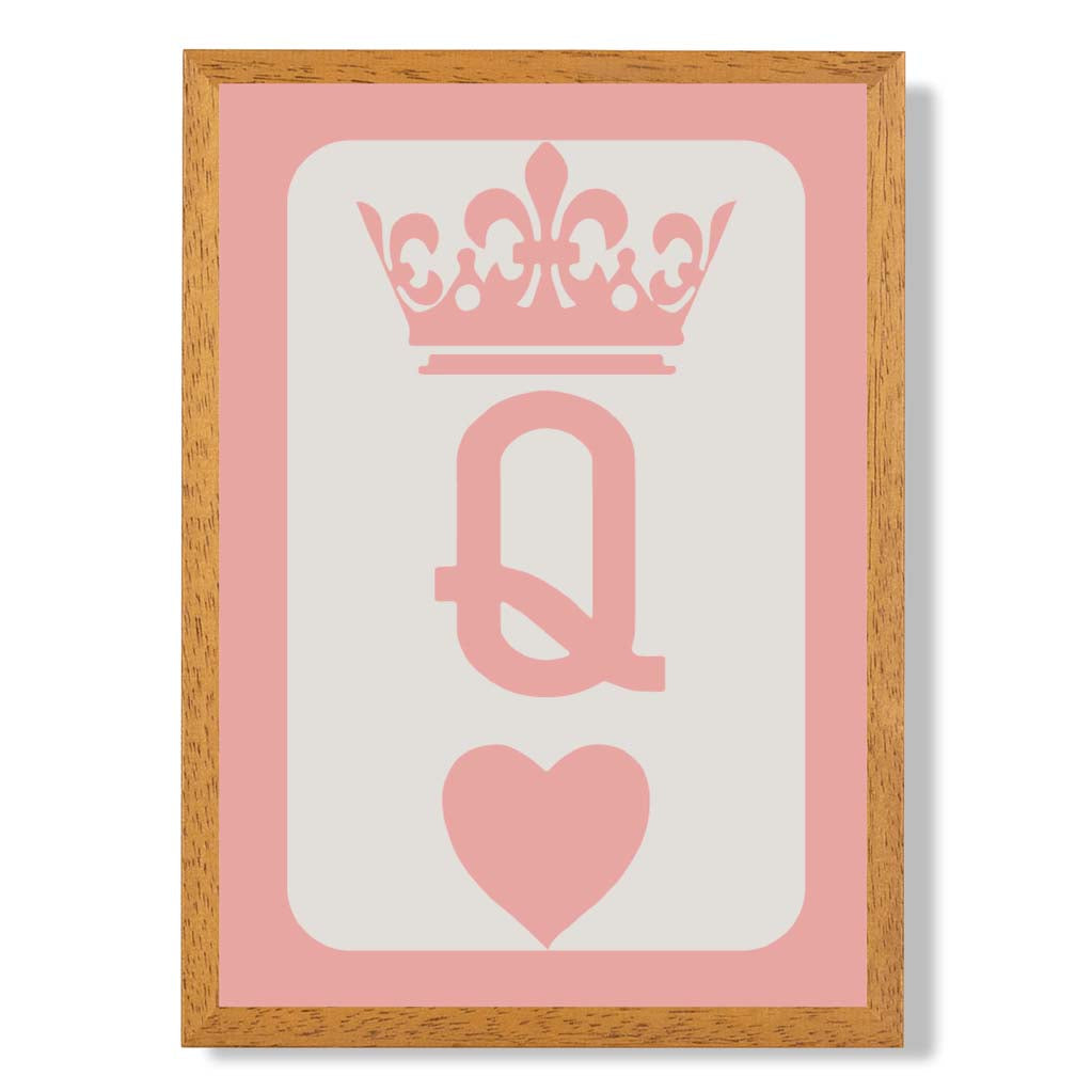Queen of Hearts print in Oak Wooden Frame