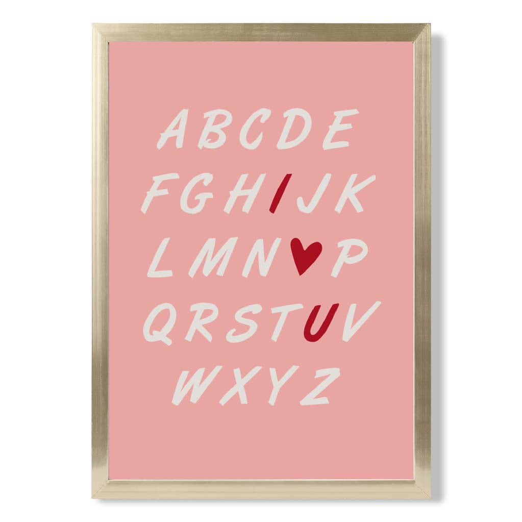 I Love You Alphabet print in Gold Wooden Frame
