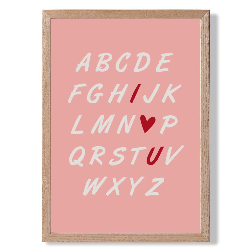 I Love You Alphabet print in Light Oak Wooden Frame