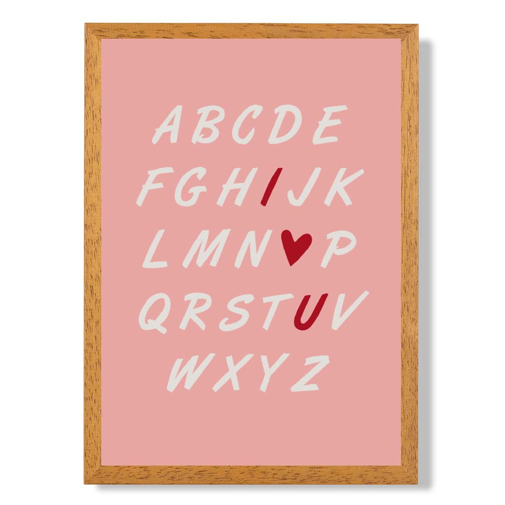 I Love You Alphabet print in Oak Wooden Frame