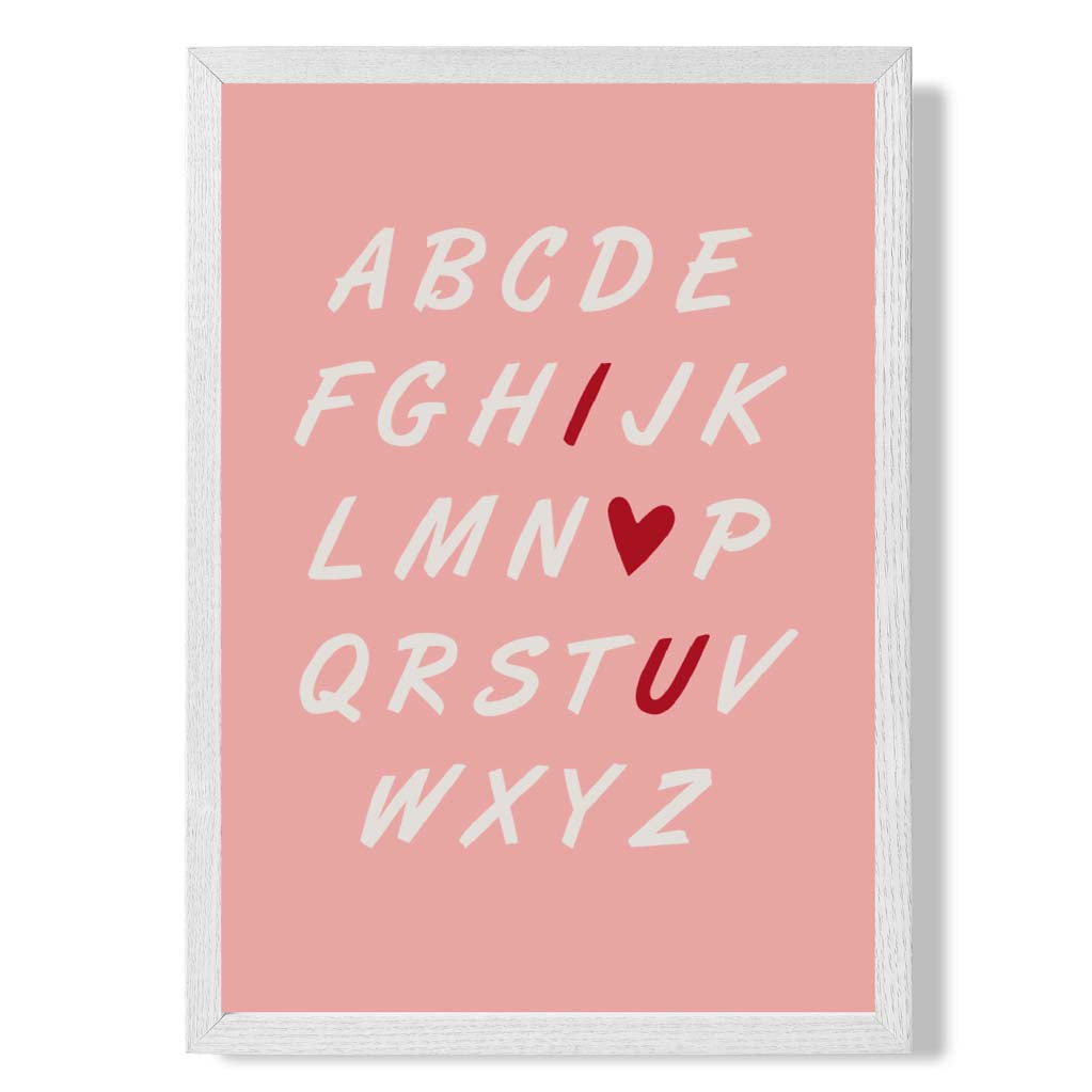 I Love You Alphabet print in White Wooden Frame