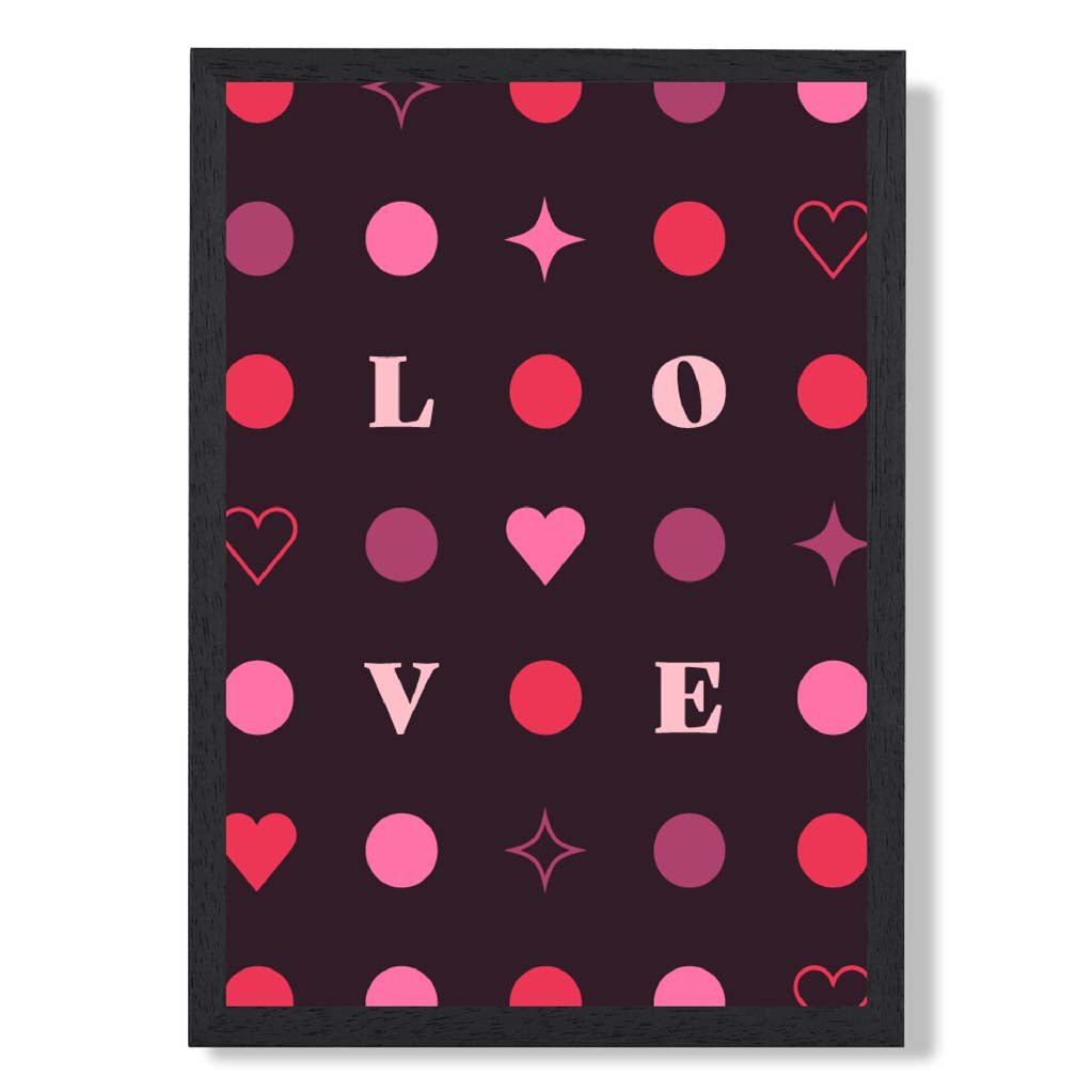 LOVE Hearts and Stars print in Black Wooden Frame