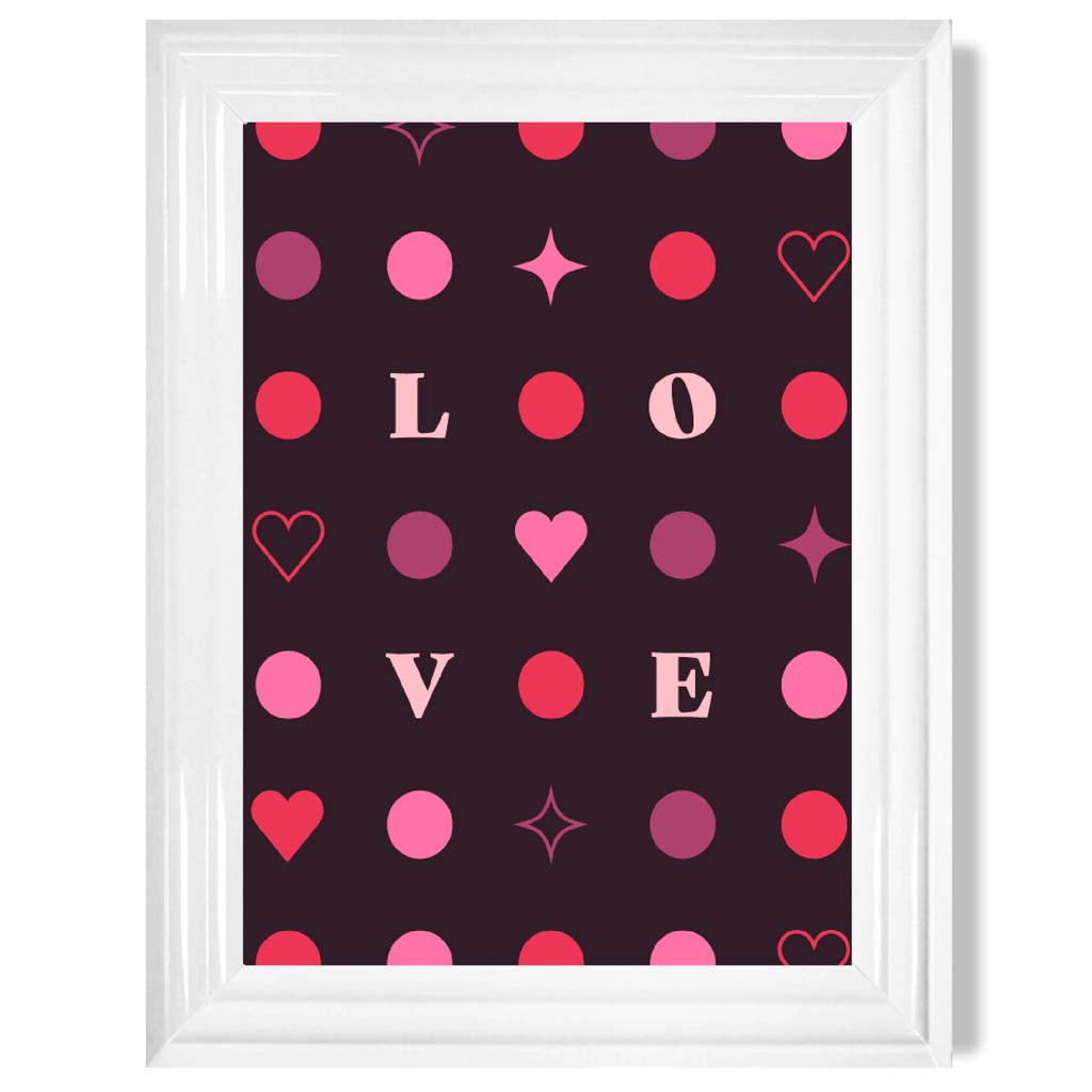 LOVE Hearts and Stars print in White Glossy Frame