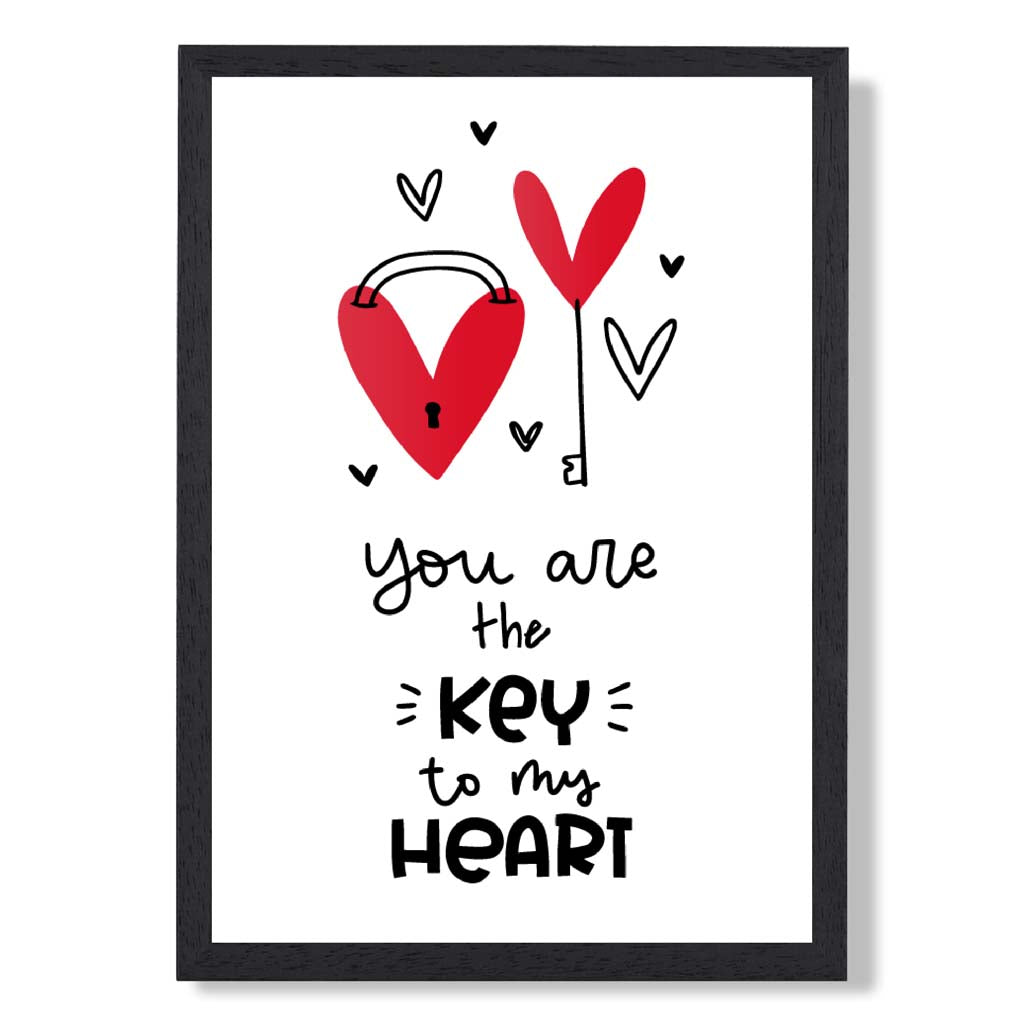 Key to my Heart print in Black Wooden Frame