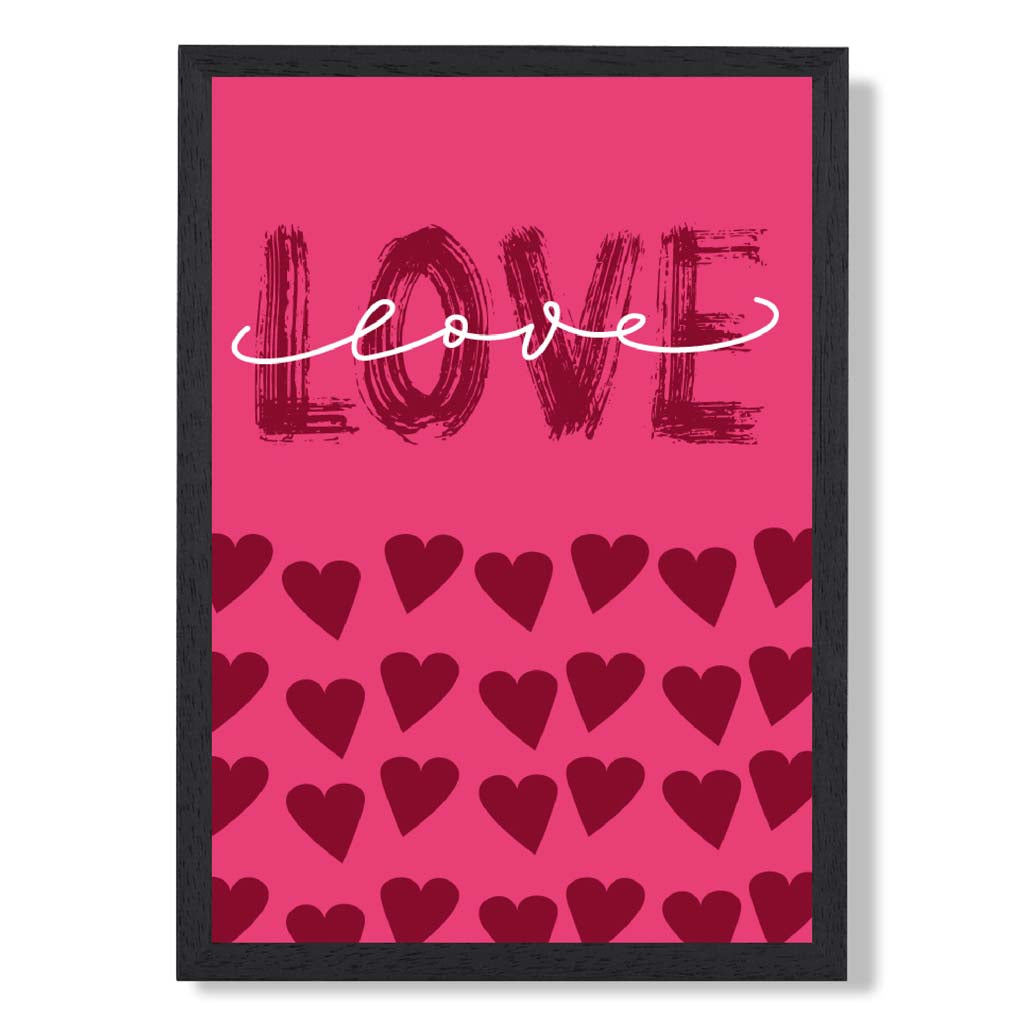 Love with Hearts Pink print in Black Wooden Frame