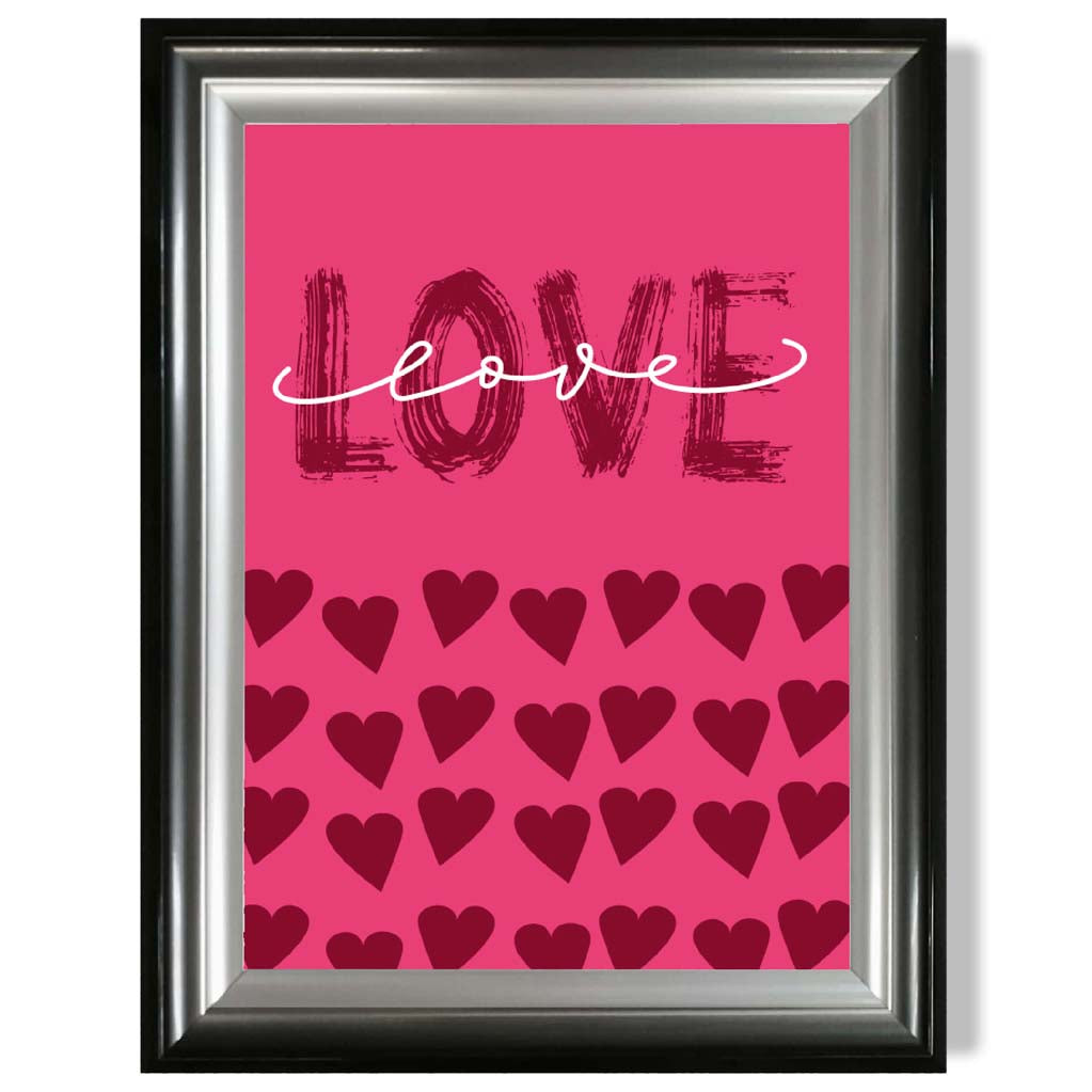 Love with Hearts Pink print in Gradient Glossy Frame