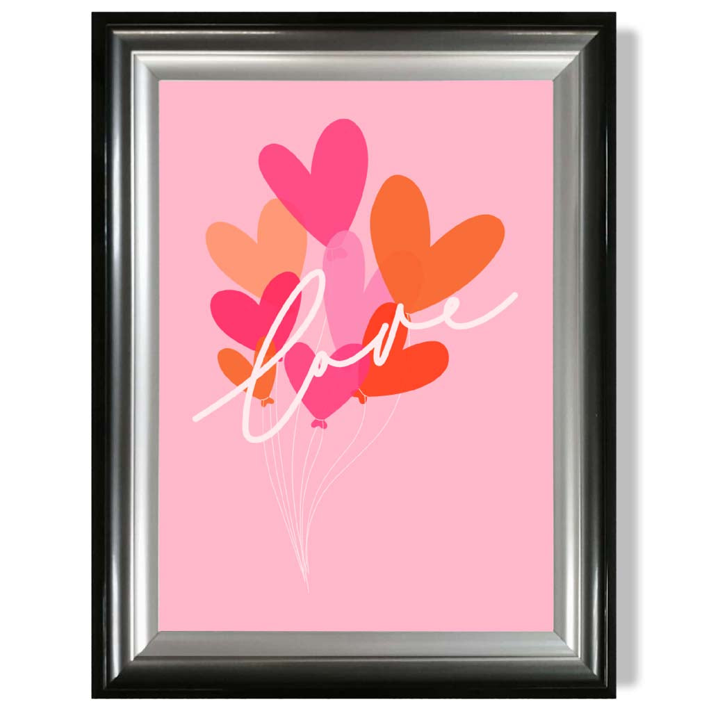 Pink Colourful Love Hearts print in Gradient Glossy Frame