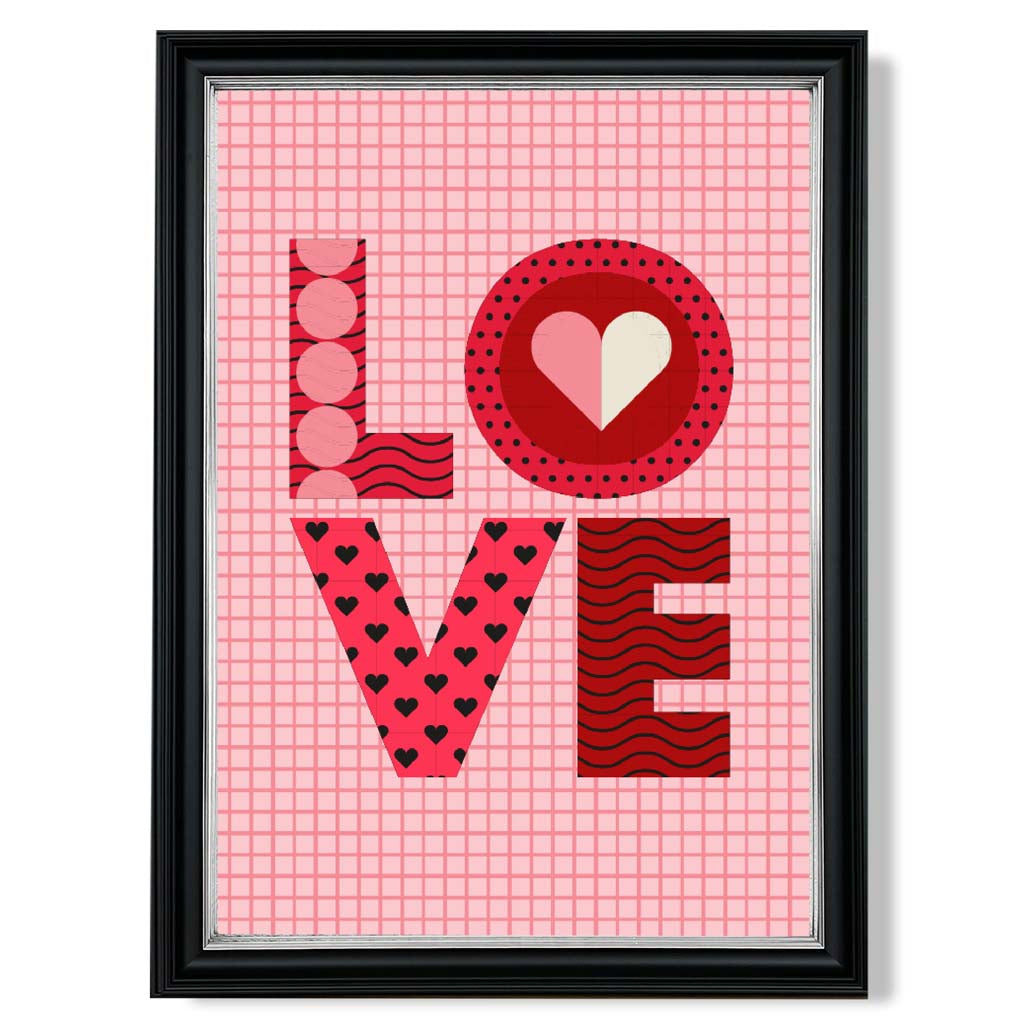 Retro Patterned LOVE print in Black and silver Frame