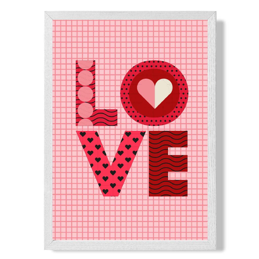 Retro Patterned LOVE print in White Wooden Frame