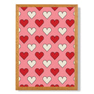 Retro Patterned Hearts print in Oak Wooden Frame