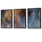 Set of 3 Abstract Blue and Orange Framed Wall Art Prints | Artze Wall Art UK