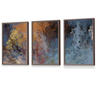 Set of 3 Abstract Blue and Orange Framed Wall Art Prints | Artze Wall Art UK