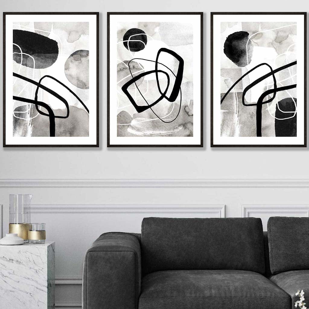 Abstract Black and Grey Shapes Wall Art Prints