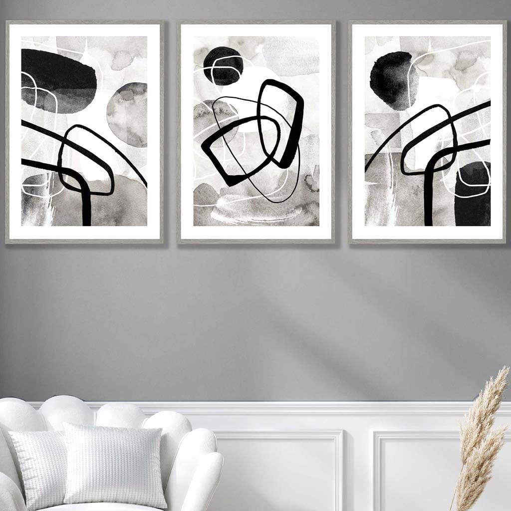 Abstract Black and Grey Shapes Wall Art Prints