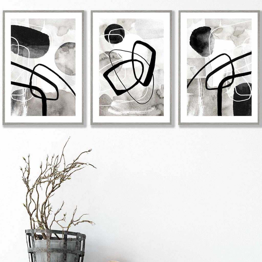 Abstract Black and Grey Shapes Wall Art Prints