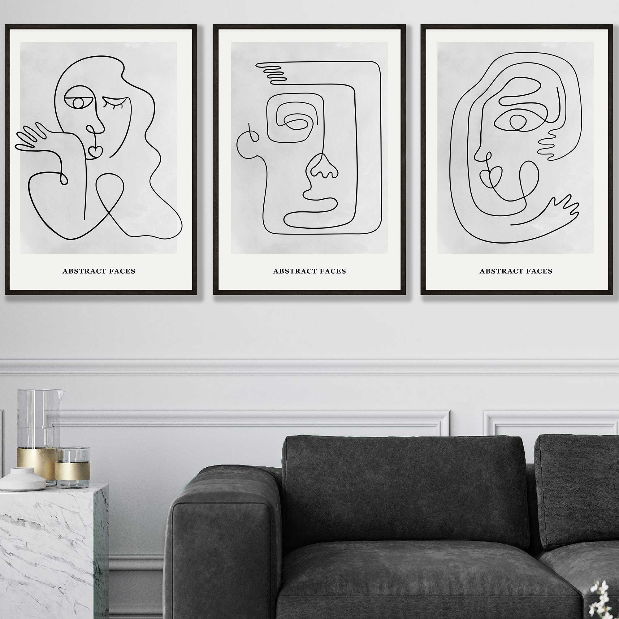 Picasso Style Grey Abstract Faces Wall Art Prints