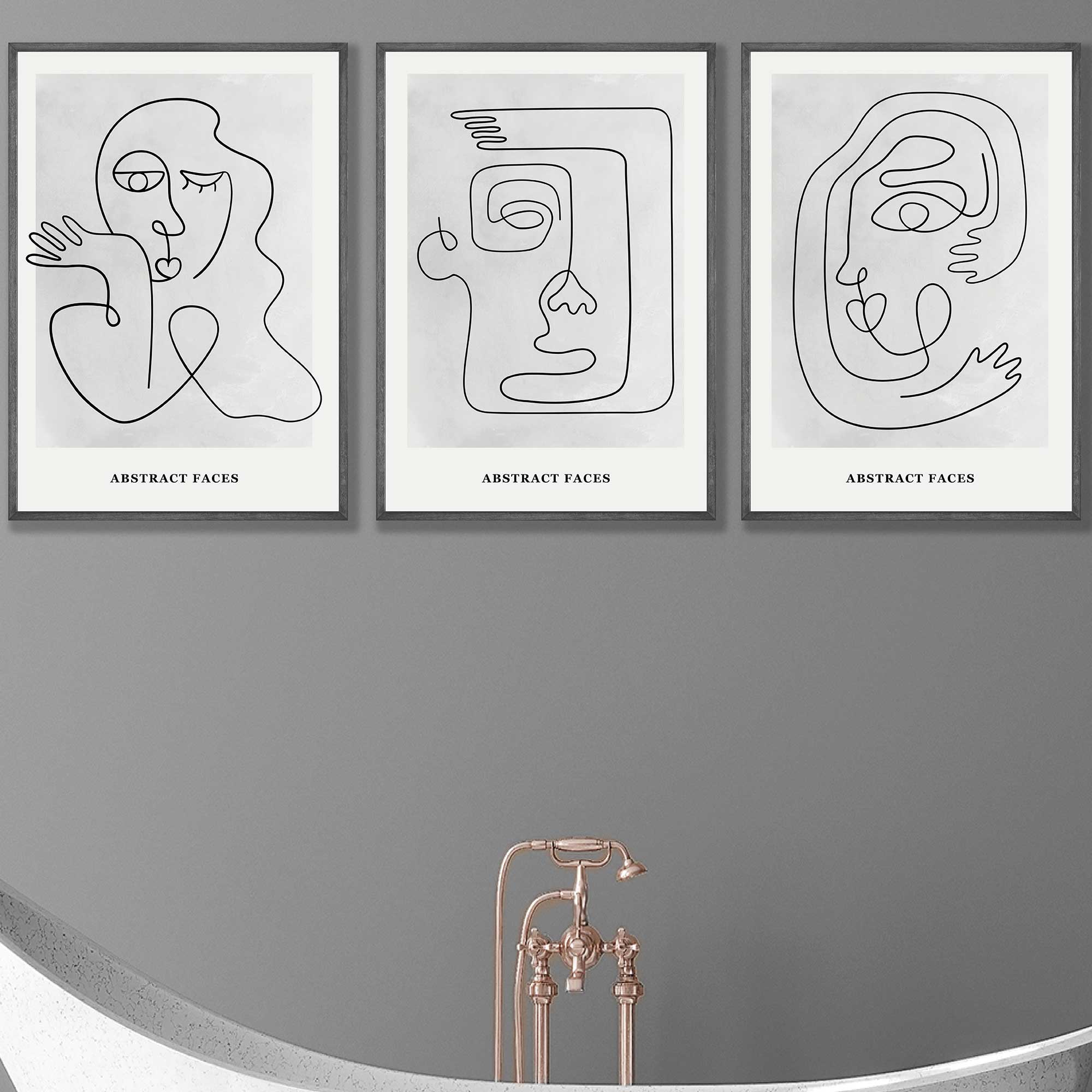 Picasso Style Grey Abstract Faces Wall Art Prints