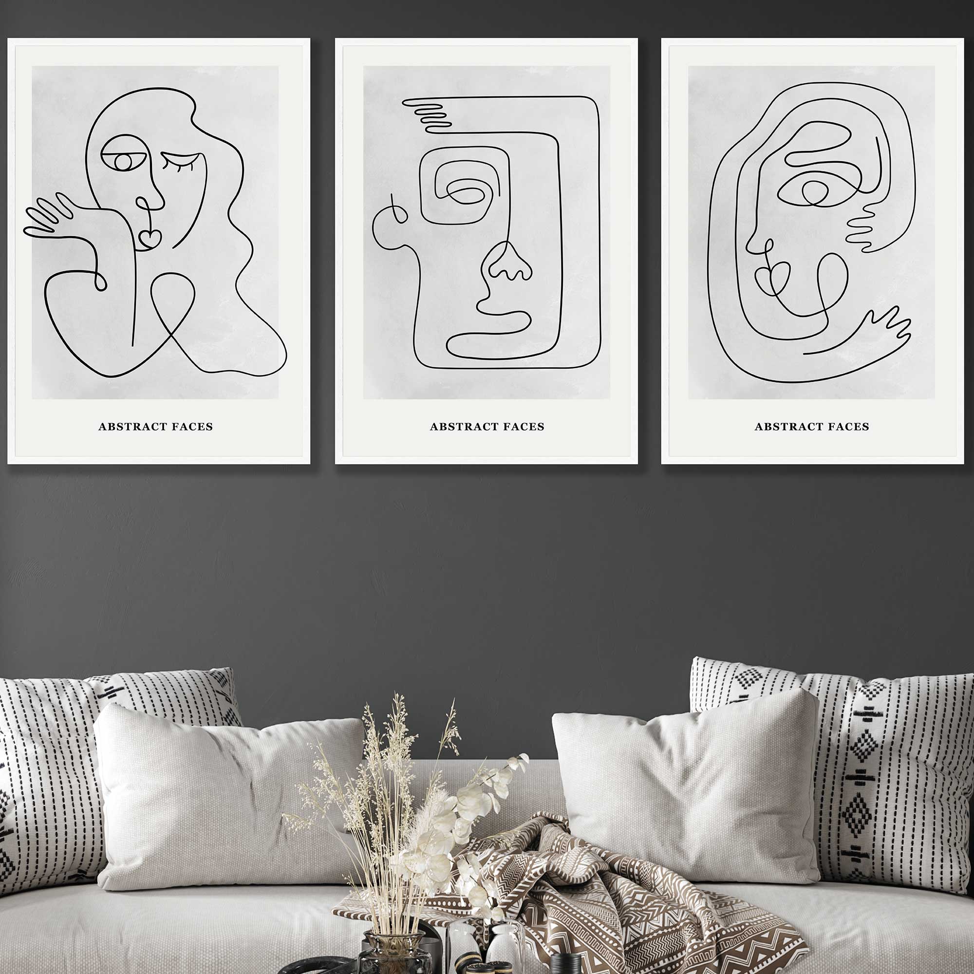 Picasso Style Grey Abstract Faces Framed Wall Art Prints | Artze Wall Art UK