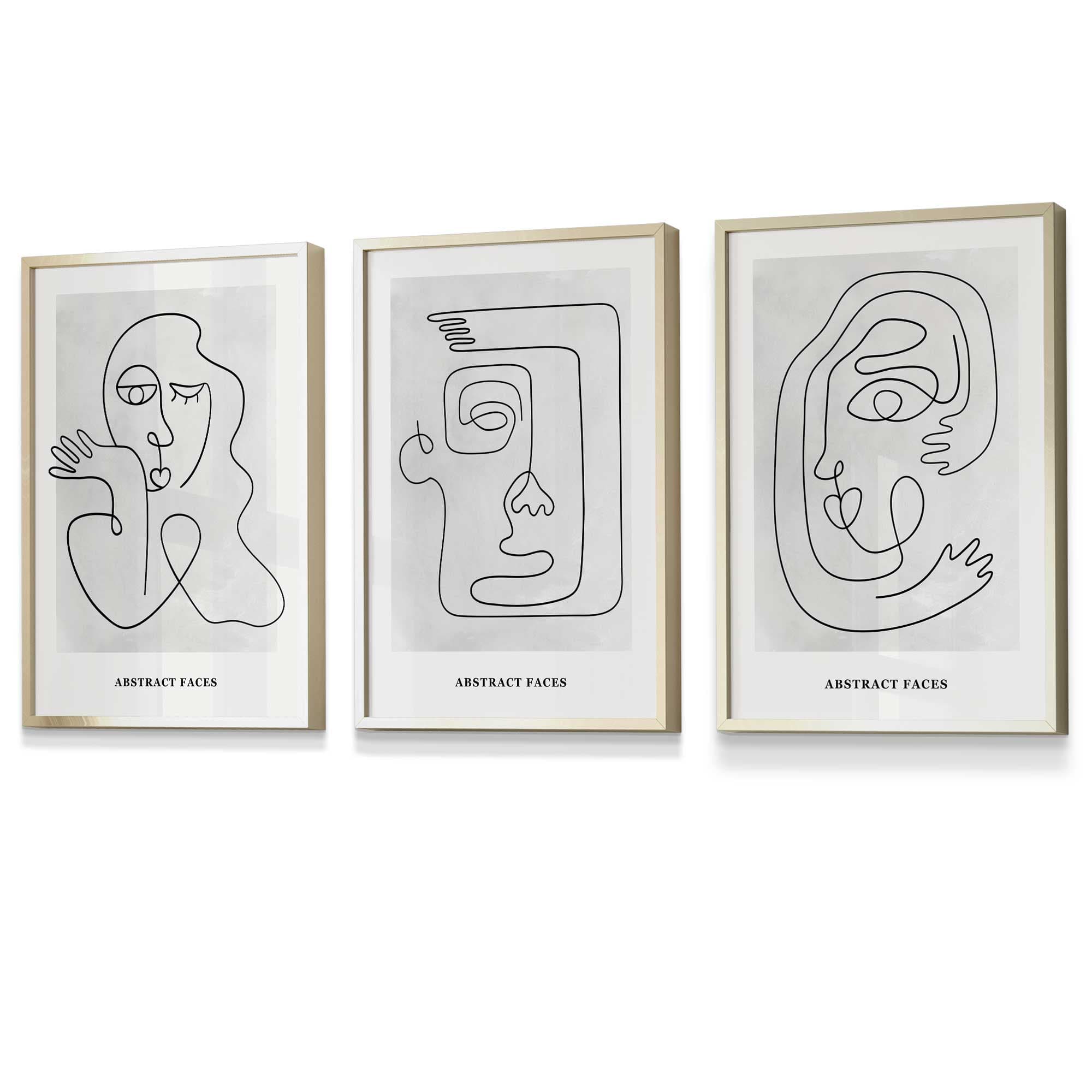Picasso Style Grey Abstract Faces Framed Wall Art Prints | Artze Wall Art UK