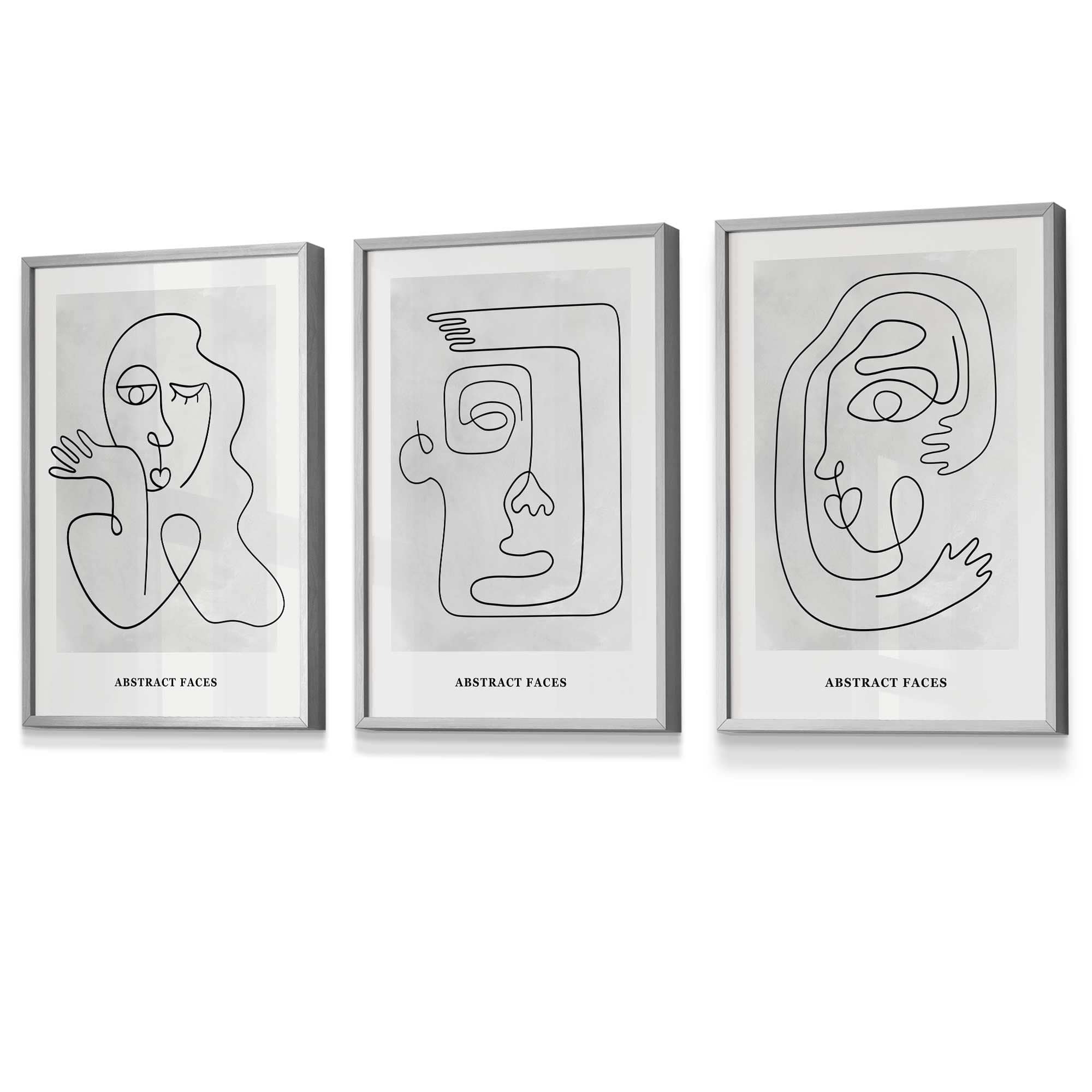 Picasso Style Grey Abstract Faces Framed Wall Art Prints | Artze Wall Art UK