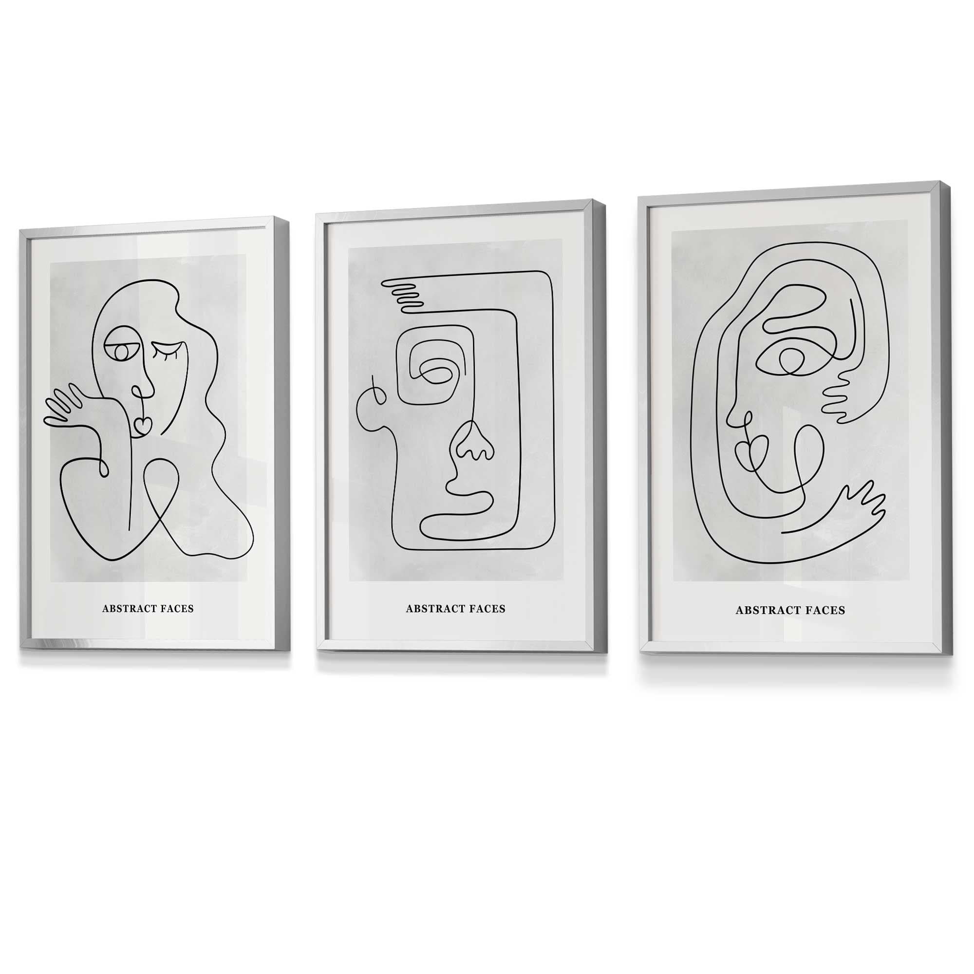 Picasso Style Grey Abstract Faces Framed Wall Art Prints | Artze Wall Art UK