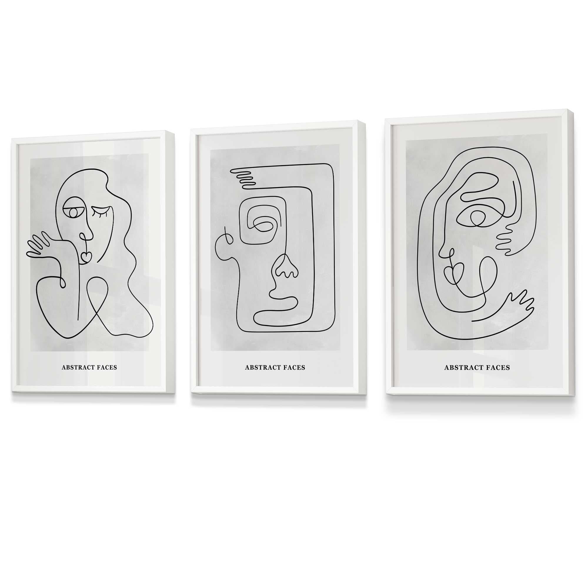 Picasso Style Grey Abstract Faces Framed Wall Art Prints | Artze Wall Art UK