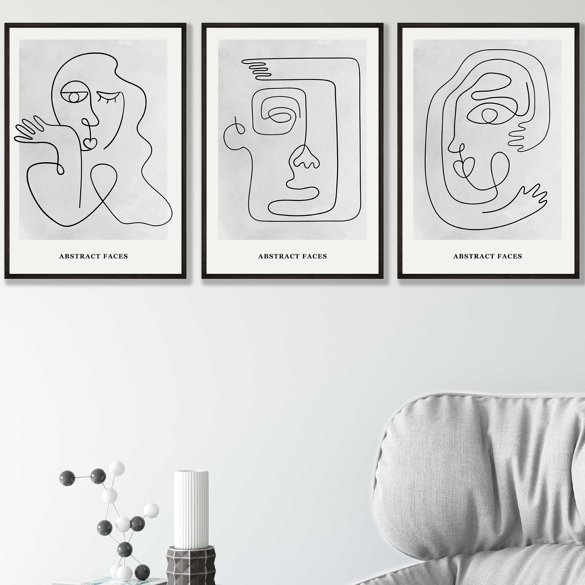Picasso Style Grey Abstract Faces Wall Art Prints