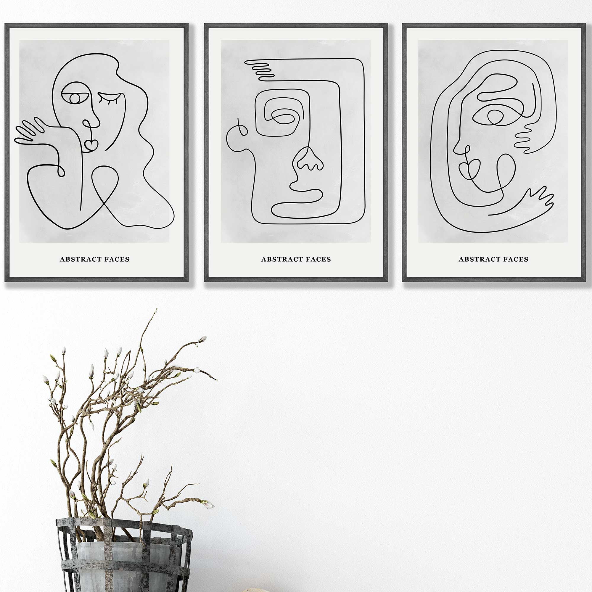 Picasso Style Grey Abstract Faces Wall Art Prints