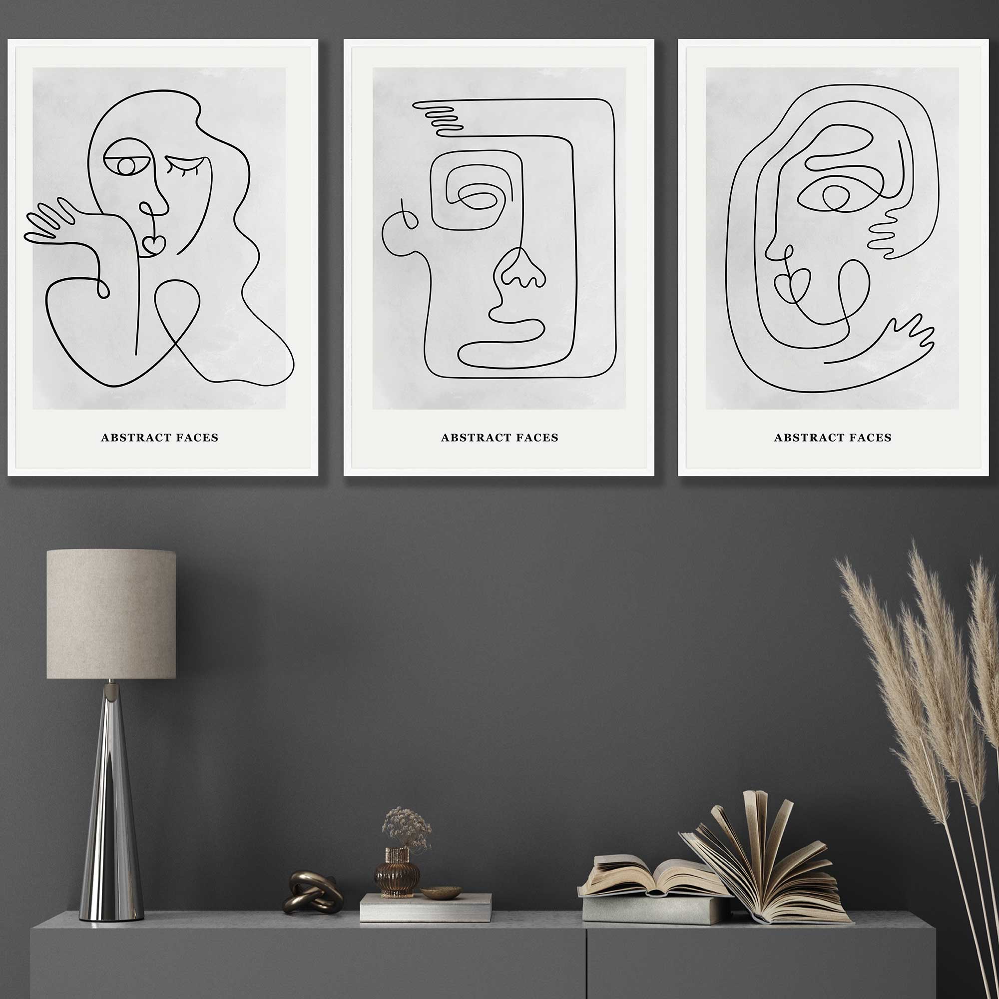 Picasso Style Grey Abstract Faces Wall Art Prints