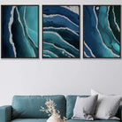 Set of 3 Abstract Teal, Blue and Silver Wall Art Prints