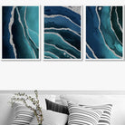 Set of 3 Abstract Teal, Blue and Silver Wall Art Prints