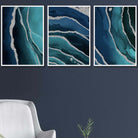 Set of 3 Abstract Teal, Blue and Silver Wall Art Prints