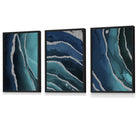 Set of 3 Teal, Navy Blue and Silver Framed Wall Art Prints | Artze Wall Art UK