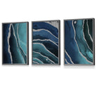 Set of 3 Teal, Navy Blue and Silver Framed Wall Art Prints | Artze Wall Art UK